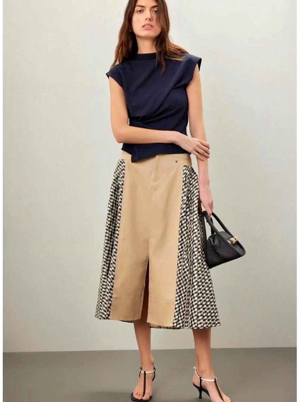 Tanya Taylor Decland Skirt Gingham Midi Black & Cream